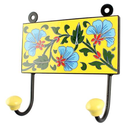 Turquoise Flower Ceramic Tile Hook